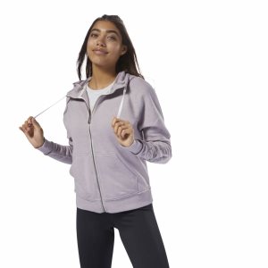 Reebok Training Essentials Marble Logo Full Zip Kapuzenpullover Damen - Lavendel - DE 269-UQR